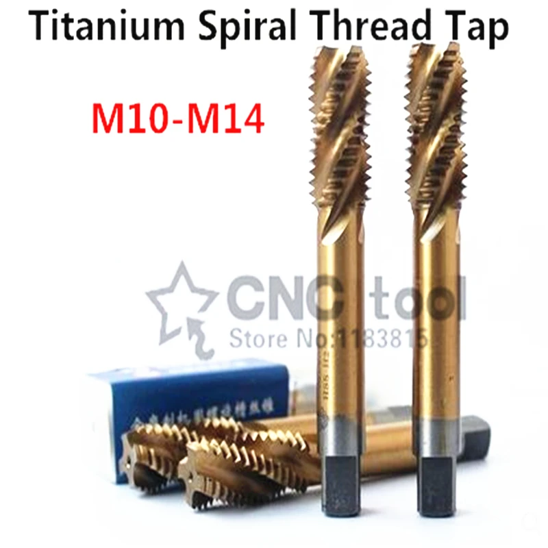 

New 5PCS M10/M10*1/M12/M12*1/M14/M14*1.5 yellow coated high speed steel machine taps spiral groove machine tap,Spiral Thread Tap
