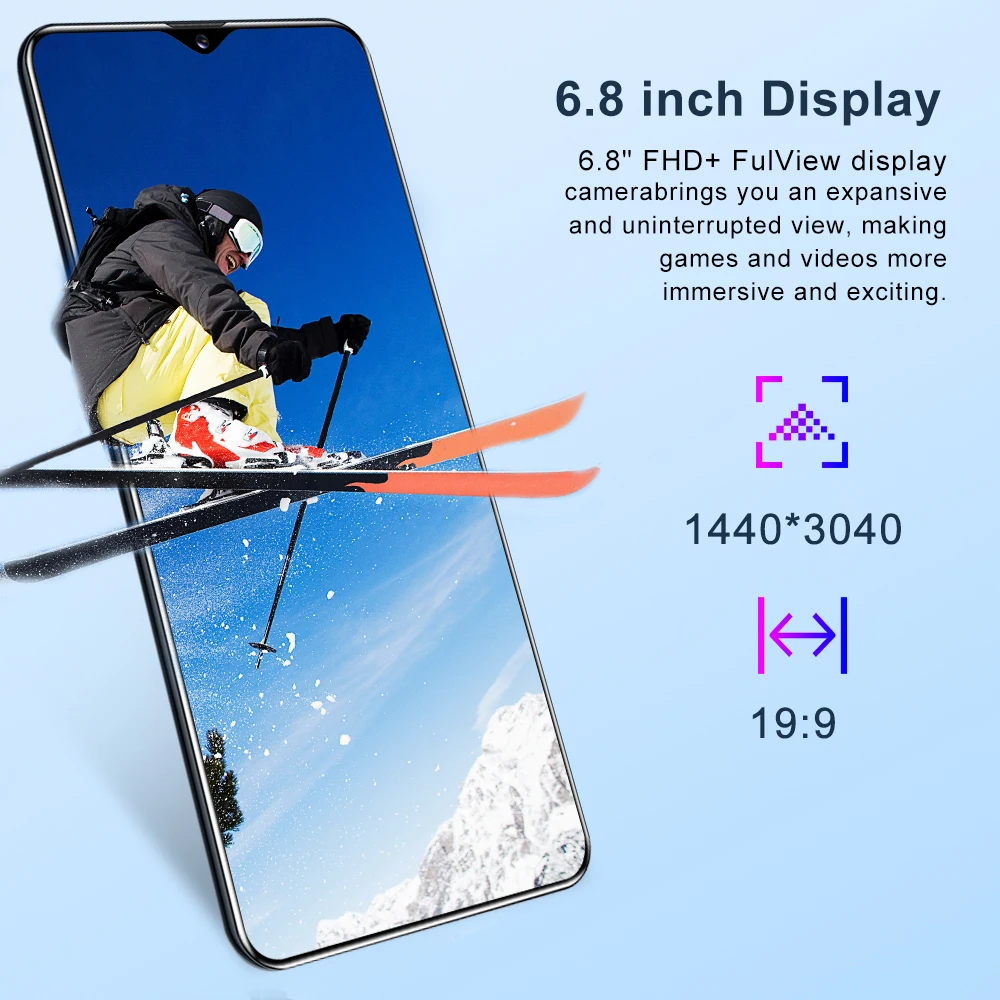 Newest P40Plus Smartphone 6.8inch Snapdragon 855 8GB RAM 256GB ROM Face ID Octa Core 4 Camera Mobile Phones Global Version