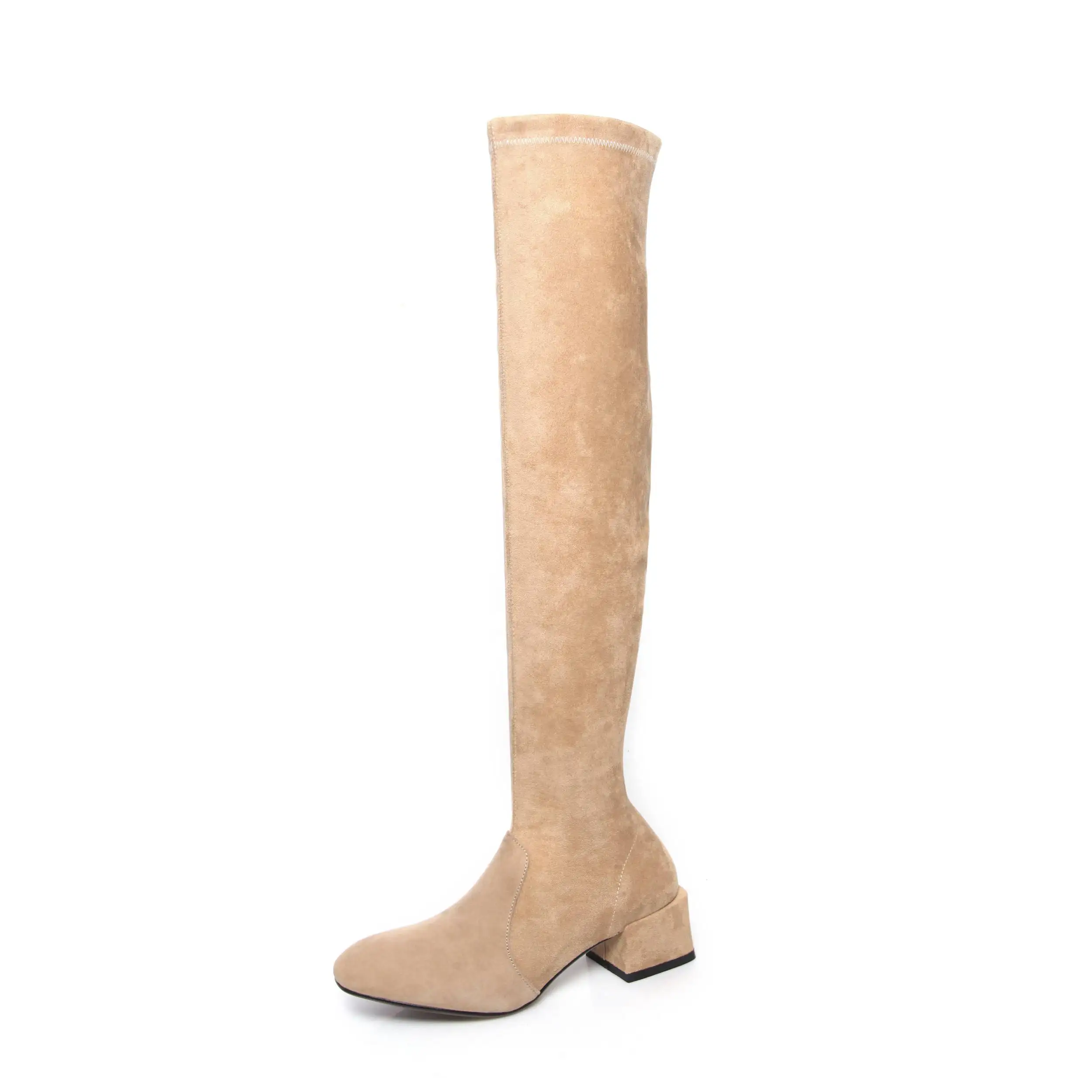 superstar high quality flock round toe high heel slip on over the knee boots solid warm thigh high boots party winter shoes L2f3 - Цвет: brown