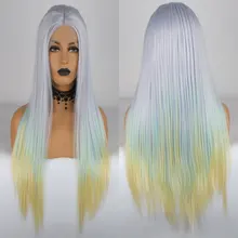 BM светильник, синий, Ombre, зеленый, желтый, синтетический, 13*4, парик на кружеве, жаропрочные, волоконные волосы, натуральные волосы для белых женщин, парики
