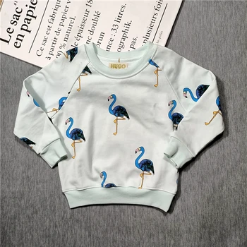 

BOBOZONE blue Flamingo Sweatshirt for kids baby boys girls 2018 Spring Autumn clothing