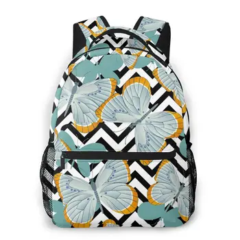 

Backpack Travel pack Gray Blue Butterflies With Wings On Black And White backpack sports bag pack Outdoor Climbing backpack