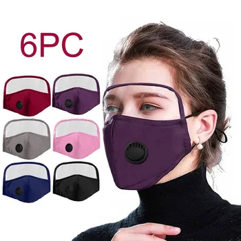 

6PC Breathing Valve Face Mask Skin Care Unisex Mask With Eyes Shield Detachable Transparent Washable Elastic cubre lavable