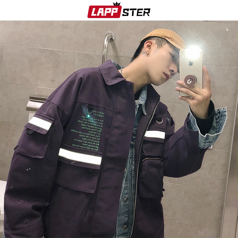 LAPPSTER Мужская Черная Harajuku Рабочая куртка человек японский уличная хип хоп ветровка корейский светоотражающий бомбер пальто