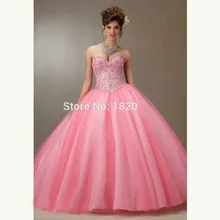 Розовый Бальные платья бальное платье Милая Тюль бисером кристаллы дешевые сладкие 16 платьев