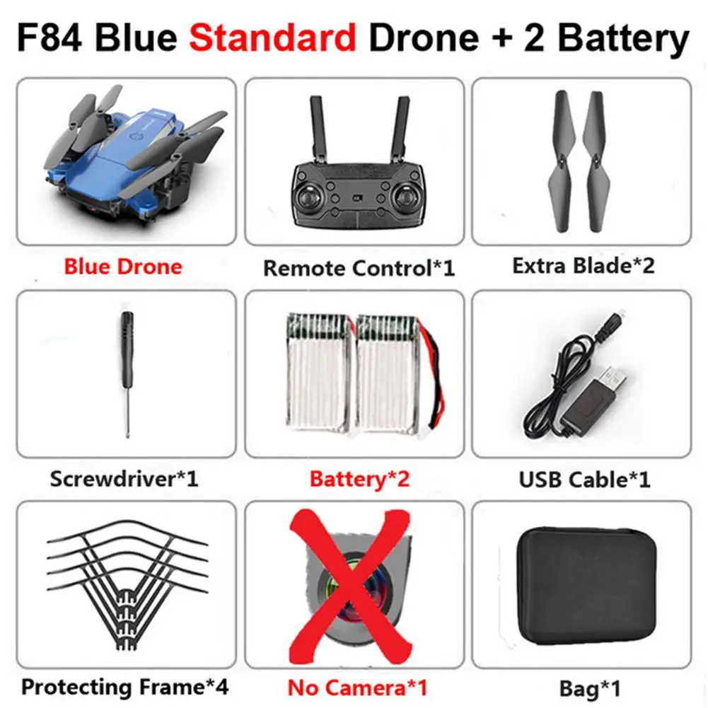 F84 Квадрокоптер беспроводной Радиоуправляемый Дрон с 4 K/5MP/0.3MP HD камерой WiFi FPV Вертолет складной самолет для детей подарочная игрушка - Цвет: No camera 2battery