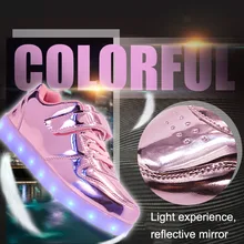 Дети зеркало светодиодный светящиеся туфли Повседневное красочные Сапоги с подсветкой для мальчиков и девочек; спортивные туфли без шнуровки крутые освещенные уличные Обувь для танцев