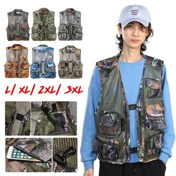 

6 Colors Men Camouflage Vest Multi-Pocket Breathable Waistcoat Camera Hunting Hiking Fishing Mesh Vest Outdoor Clothing Outwear