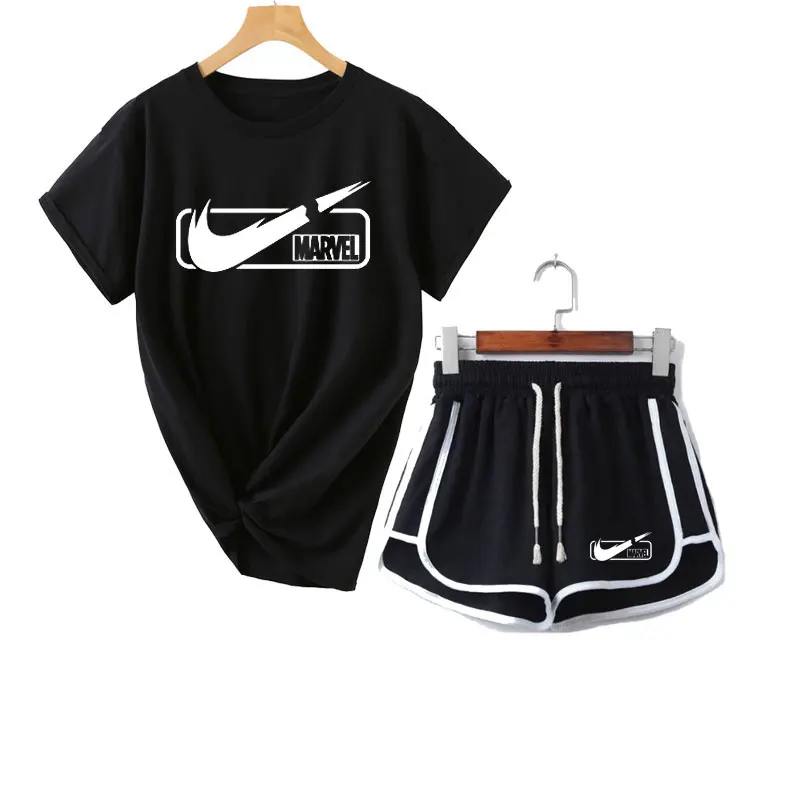 

2019 Tshirts New brand Women's t-shirts+shorts fashion two pieces funny print T-shirts Women cotton tees tops +shorts