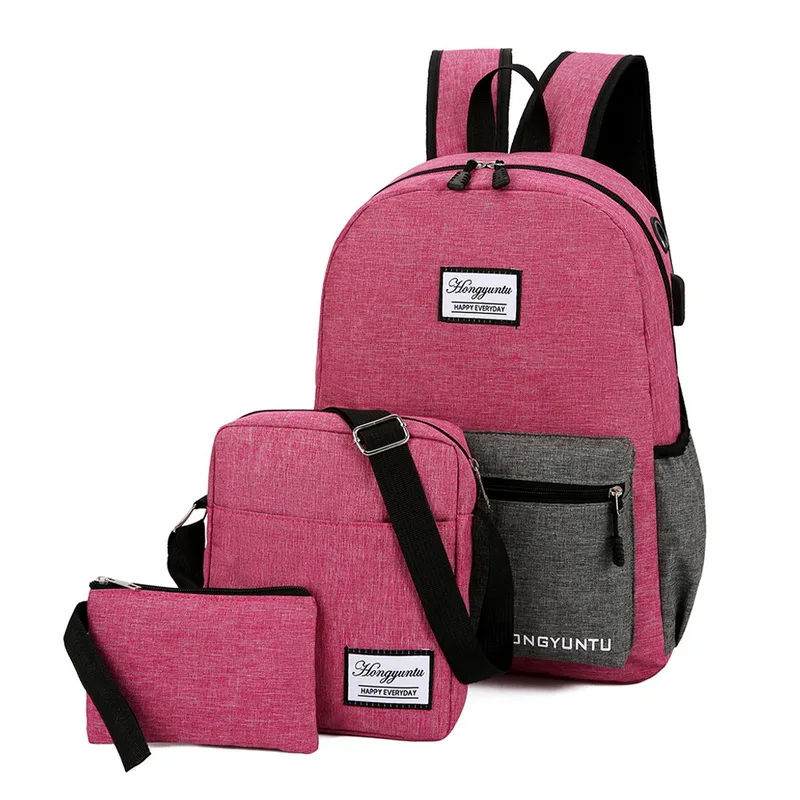 pink B 3 шт./компл. Анти-кражи рюкзак Для мужчин Для женщин Повседневное рюкзак, рюкзак для путешествий с отделением для лэптопа, Рюкзак Школьная Сумка Sac A Dos Homme Zaino Водонепроницаемый - Цвет: pink B