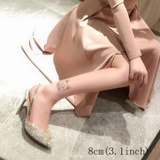 Scarpin/Яркие туфли-лодочки из сетчатого материала, украшенные стразами, на высоком каблуке 8 см; Роскошные туфли с острым носком, с ремешком на пятке, с украшением в виде кристаллов; коллекция года; Ультра Стразы - Цвет: apricot 8cm