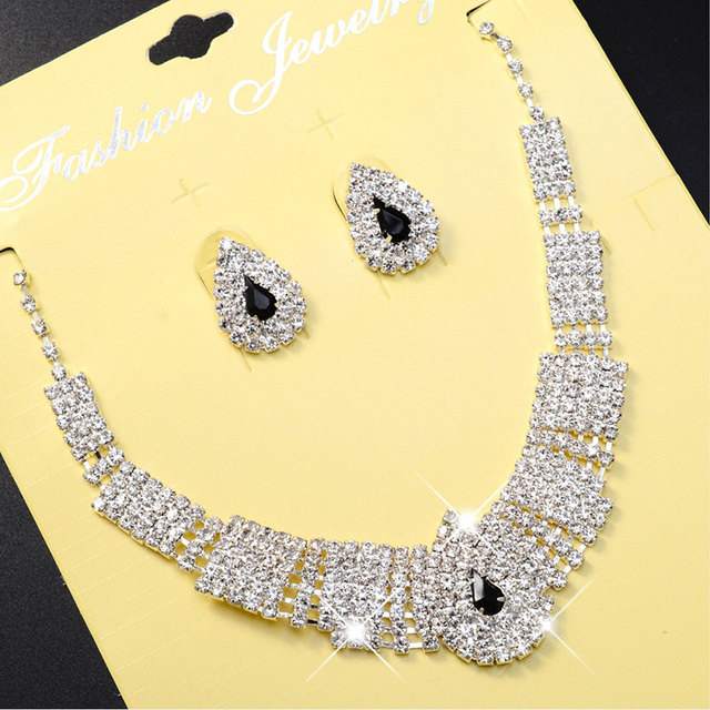 Wedding Jewelry Sets for Girl Bridesmaid Necklace Earrings With Stones Women Costume Party Chocker Free Shipping