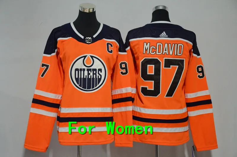 Синий Женская одежда для взрослых с вышивкой Edmonton#97 Connor McDavid 99 Wayne Gretzky 29 Leon Draisaitl Jersey - Цвет: Синий
