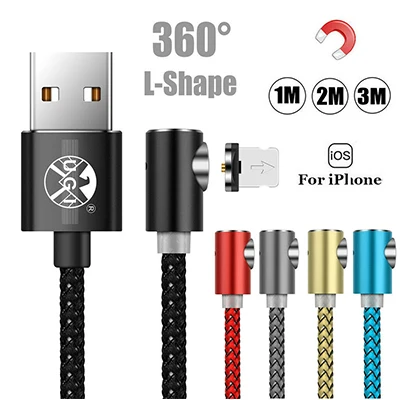Red for iPhone 360 ° l-образный Магнитный usb-кабель для зарядного устройства для iPhone samsung Android Lot - Color: Red for iPhone