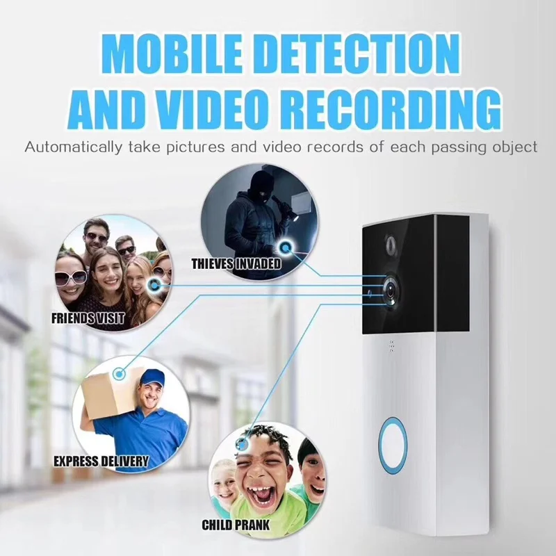 Smart WiFi Video Doorbell with Two-Way Video Intercom PIR Motion Detect House Security Remote Baby Care Video Monitoring