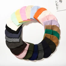 Зимние шапки однотонные для женщин|Женские Skullies и шапочки|