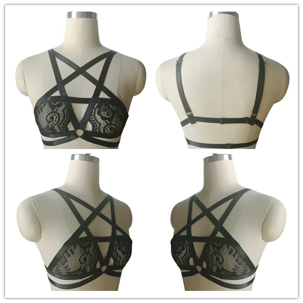 JLX.HARNESS, кружевной бюстгальтер с пентаграммой, сексуальное женское белье, черный бюстгальтер, бандаж, портупея, Пастельная готика, нижнее белье, кружевной бюстгальтер - Цвет: sui3