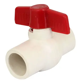 

25mm x 25mm Red Handle Double Ports White PVC Pipe Connect Ball Valve
