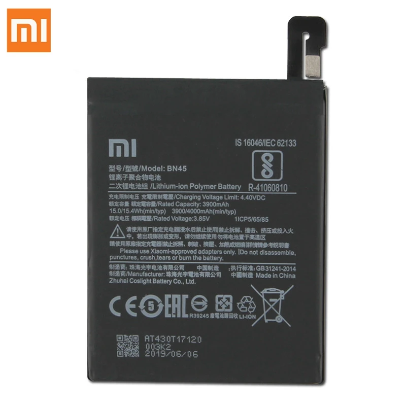 Оригинальная сменная батарея для Xiaomi mi note2 Red mi Note 5 Redrice Note5 BN45, настоящая батарея для телефона 4000 мАч