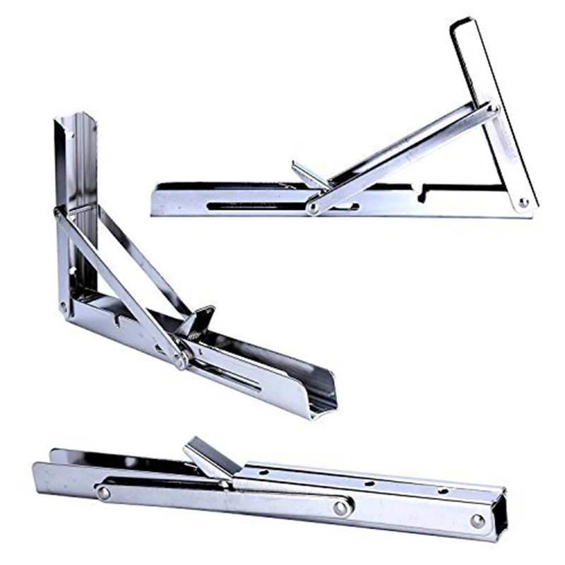 4 Pcs Polished Stainless Steel Folding Shelf Bench Table Folding Shelf or Bracket Wall Activity Rack Triple-cornered Bracket