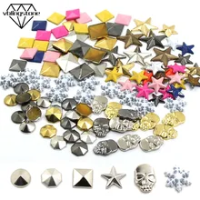 100Pcs חתיכים נחושת כוכב כיכר גולגולת Rhinestones ברזל-על מסמרות לבגדים מתכת מסמרת DIY פאנק אביזרי בגד(China)