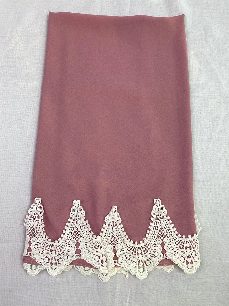 Trendy Chiffon Hijab With Embroidered Lace