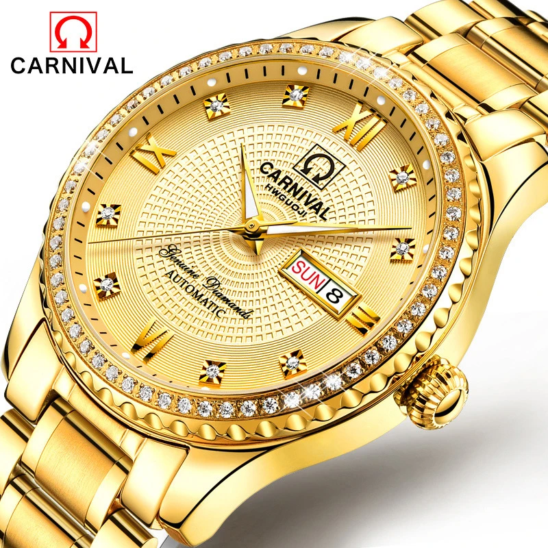 Часы Reloj Hombre CARNIVAL Gold автоматические военные часы роскошные брендовые