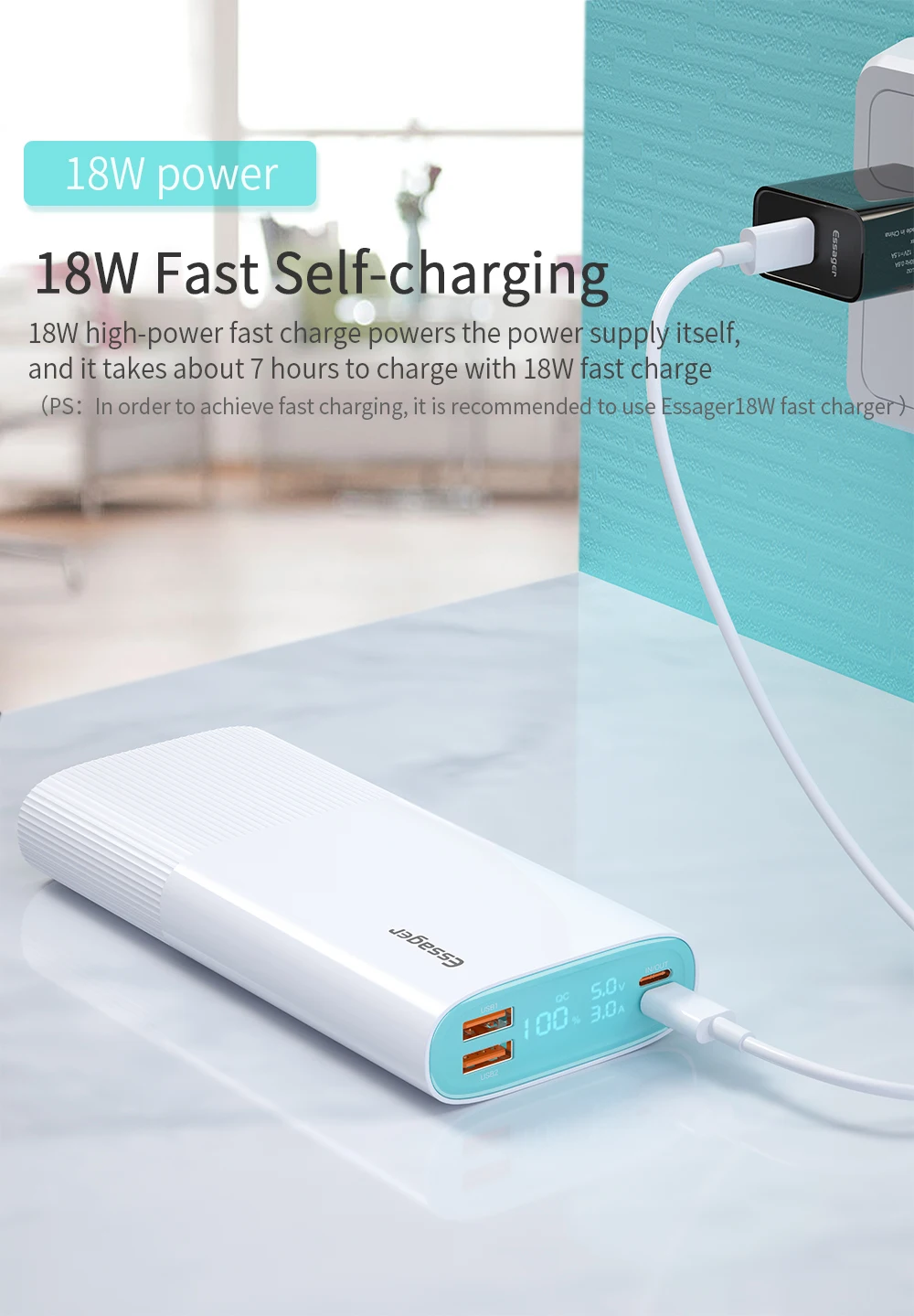 Essager 20000mAh Power Bank LED USB Quick Charge Powerbank 20000mah Type C External Battery Charger Portable Charging Poverbank anker powercore 20000