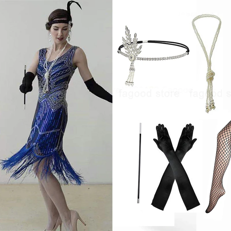  1920s Flapper Dress Roaring Great Gatsby Costume Dress w/accessories  set : Clothing, Shoes & Jewelry