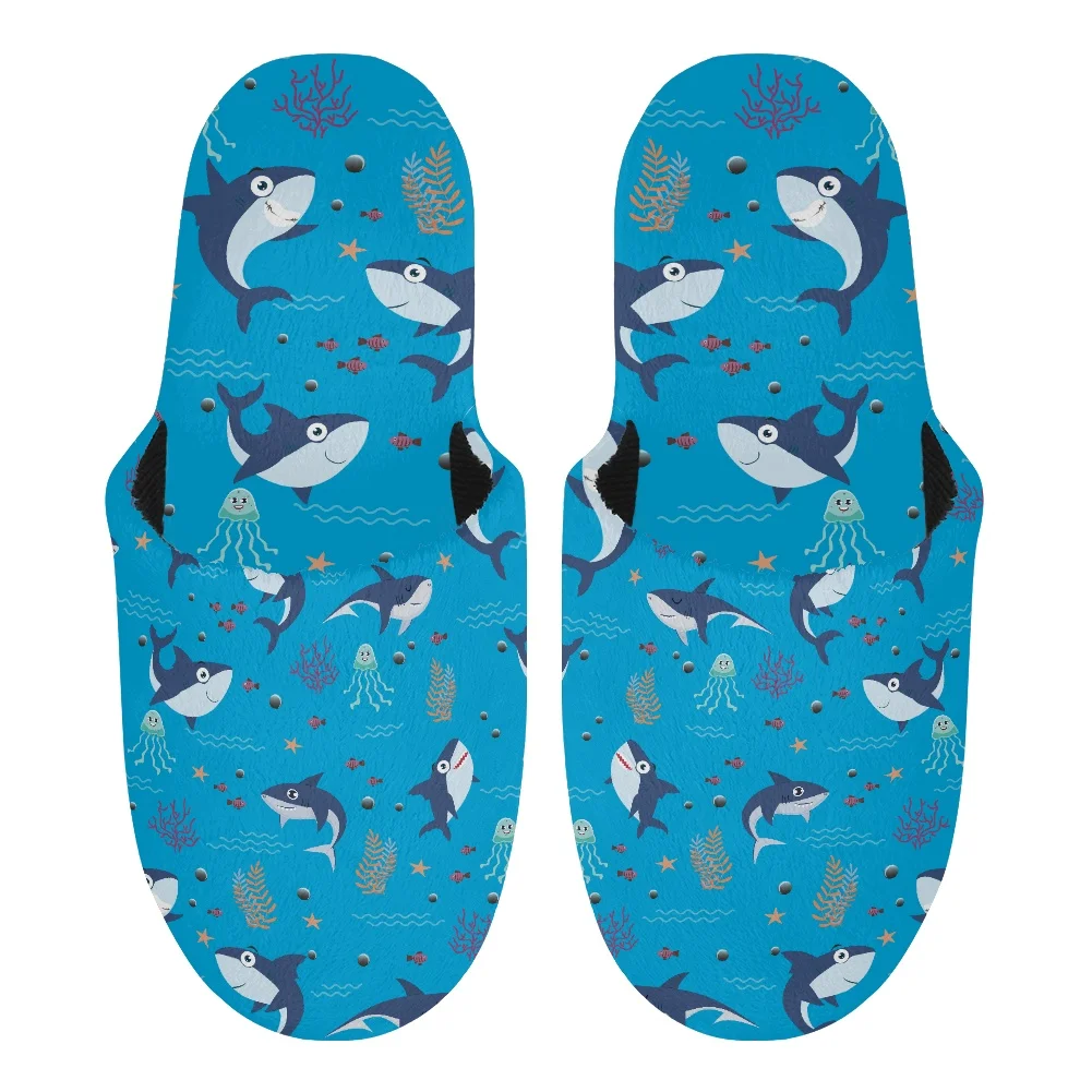 

Noisydesigns Men's Soft Plush Cotton Slippres Slip On Winter Warm Shoes Casual Anti-slip Catoon Shark Pattern Home Comfortable