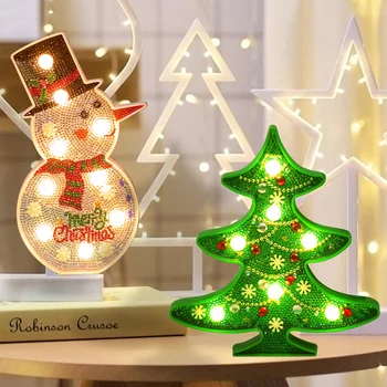

Mini LED Christmas Tree Glowing Snowman Night Light Decorative DIY Lamp Xmas Table Lamp For Bedroom Home Decoration
