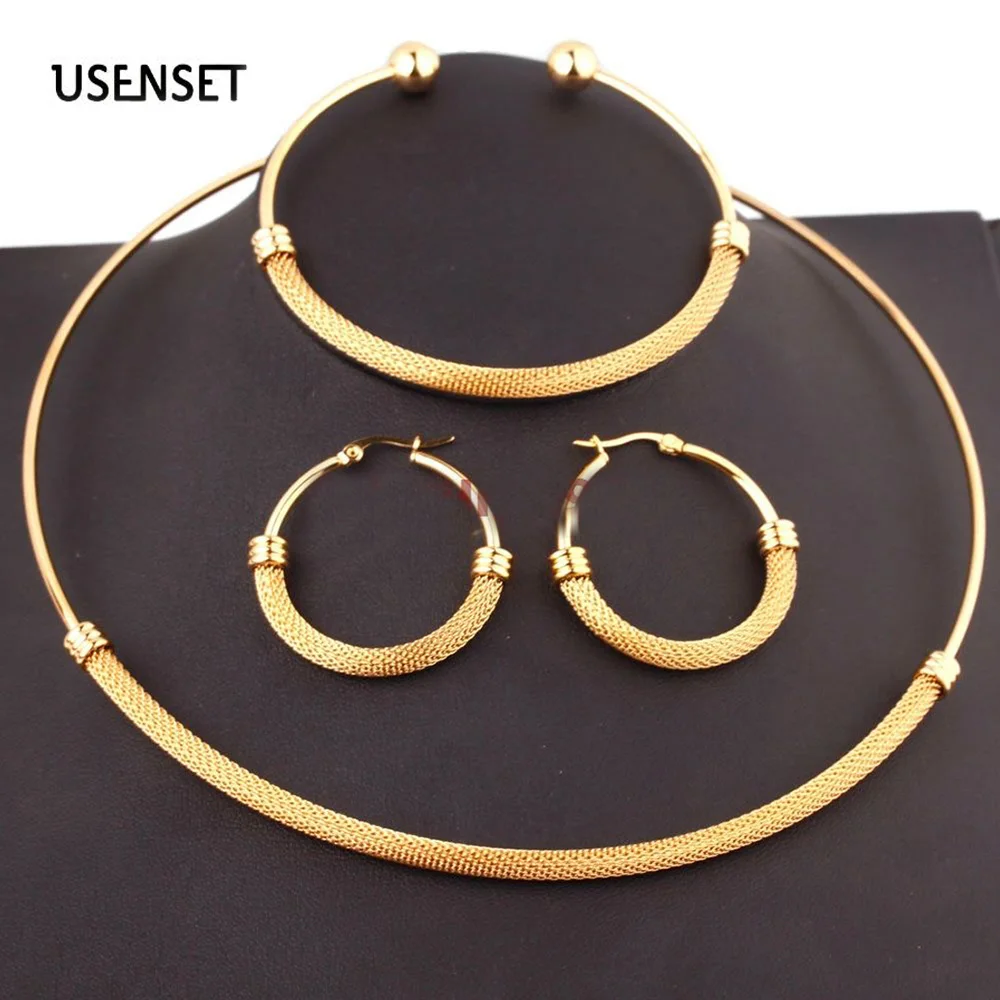 Stainless Steel Jewelry for Women Mesh Choker Bracelet Set Chains Necklaces Gold Color Collar Gifts 2020 | Украшения и аксессуары