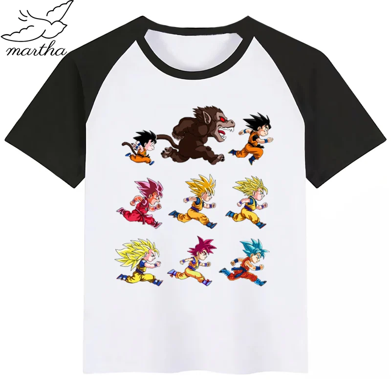 Супер Saiyan Evolution Dragon Ball/детская футболка для маленьких мальчиков модная футболка с короткими рукавами с героями мультфильмов, одежда Забавные топы для девочек - Цвет: BlackA