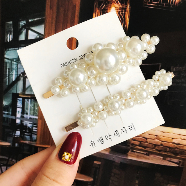 Pearl Barrettes Beaded Geometric Women Hair Clip Hairgrips Hair Accessories Girls Jewelry Fashion Hair Pins