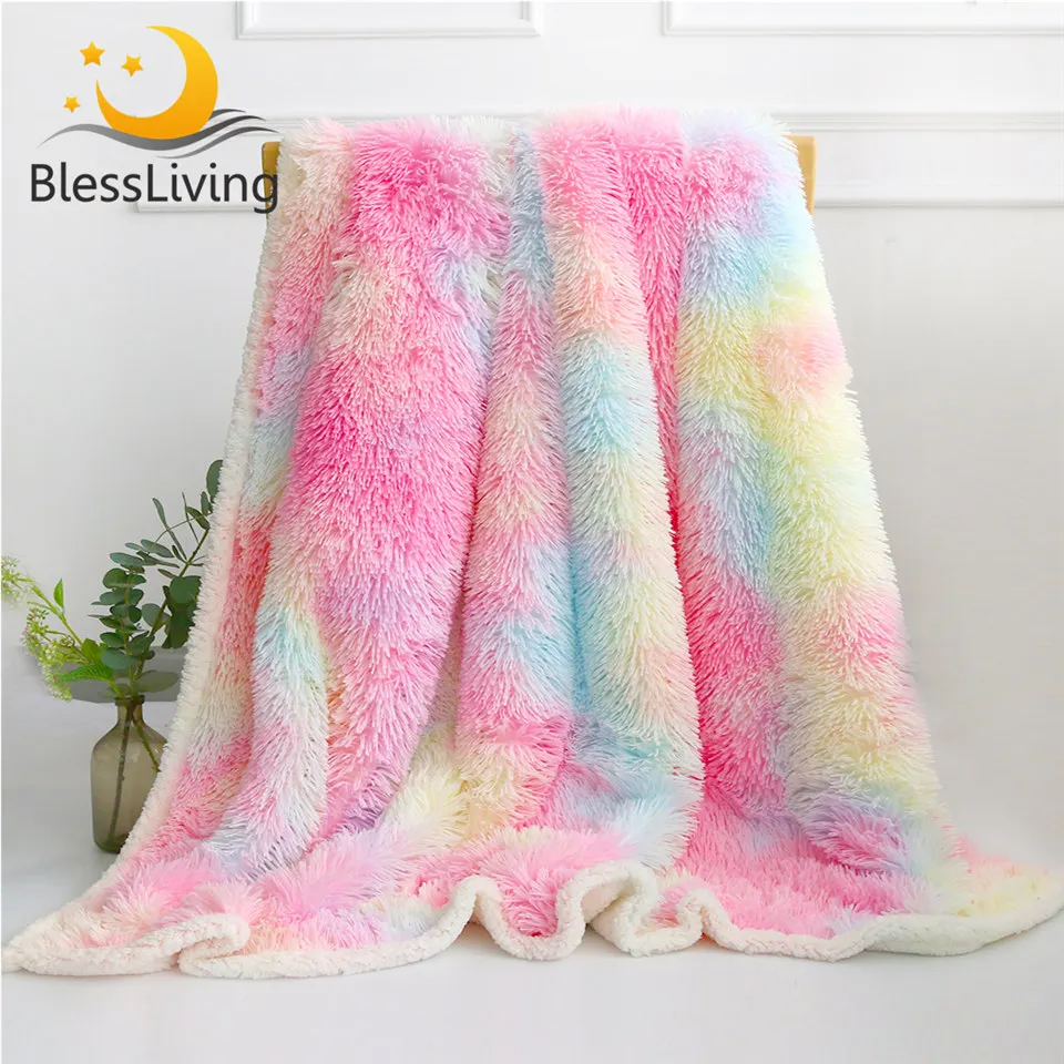 Rainbow Galatée Fashion Rainbow Blanket 160 200cm,Stylish Colors Design Fluffy Blanket,Extra Soft & Warm Microfiber Faux fur Fleece Throw Blanket Suitable for Sofa or Bed