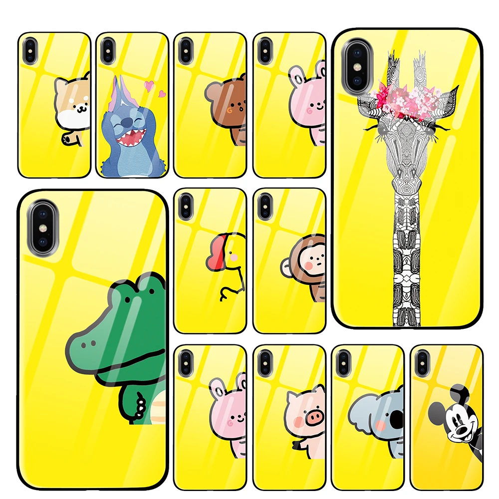 Желтое маленькое животное для iPhone 5 5S 6 6s 7 8 Plus X XS XR 11 Pro макс. закаленное стекло