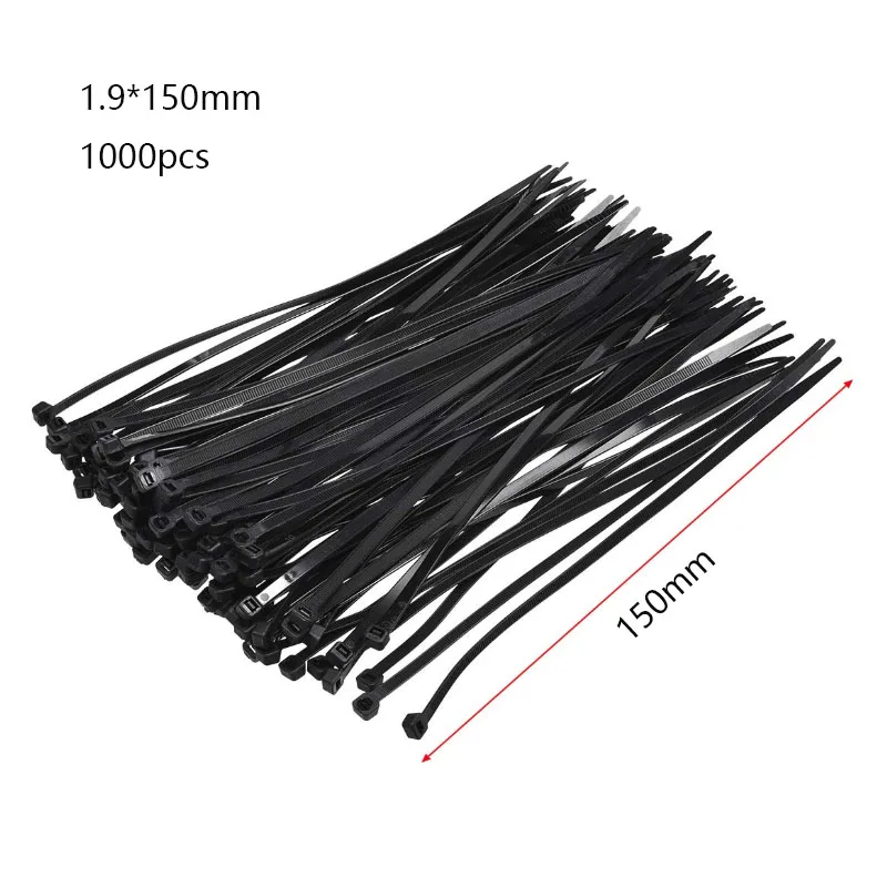 1.9 x 150mm Black Кабельные стяжки самоблокирующиеся пластиковые нейлоновые проволочные стяжки-упаковка из 1000 - Цвет: 1.9 x 150mm Black