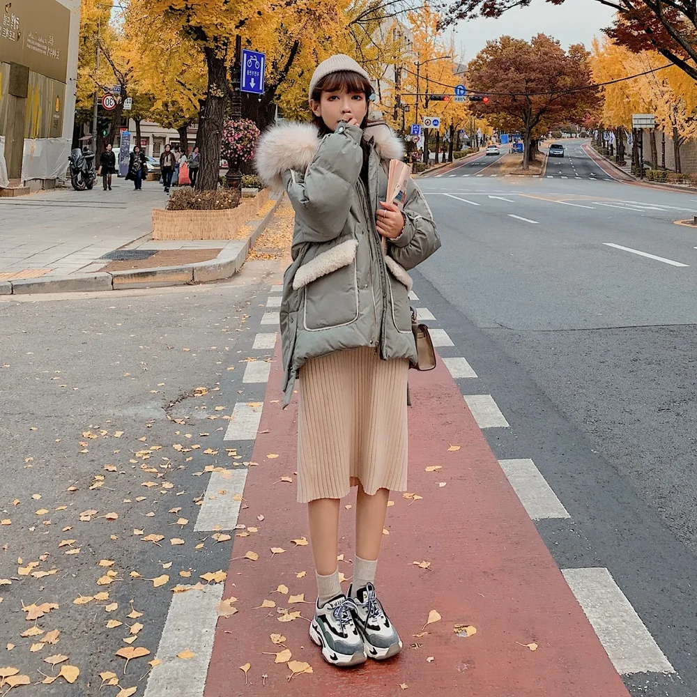 

Photo Shoot Irregular Contrast Color Cotton Overcoat 2019 Winter New Style Retro CHIC-Style Large Fur Collar Hooded Cotton Coat