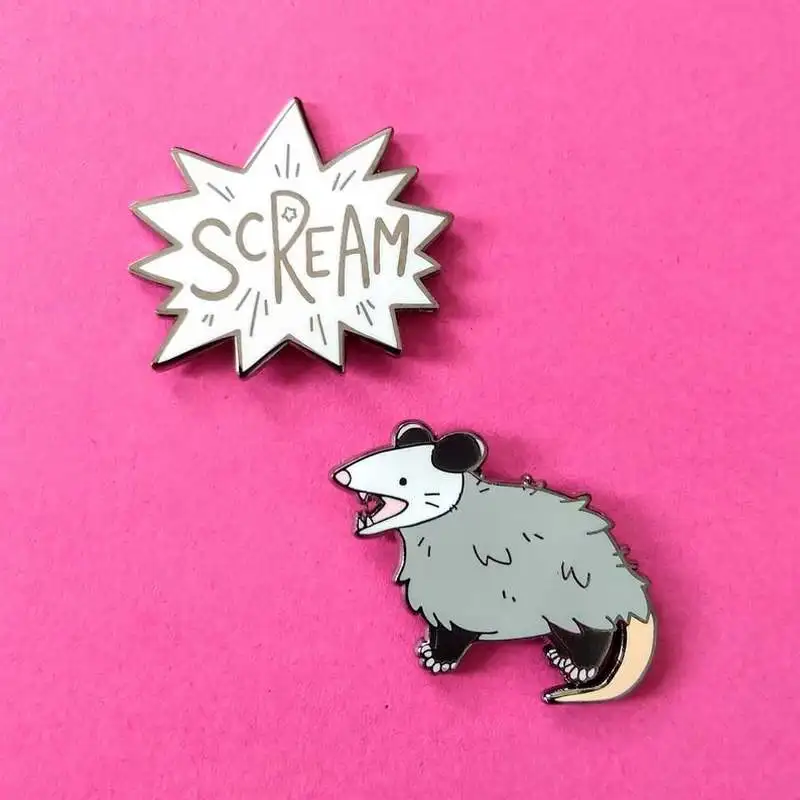 Кричащие Opossum эмаль Pin значок булавки на лацканы брошь|Броши| |