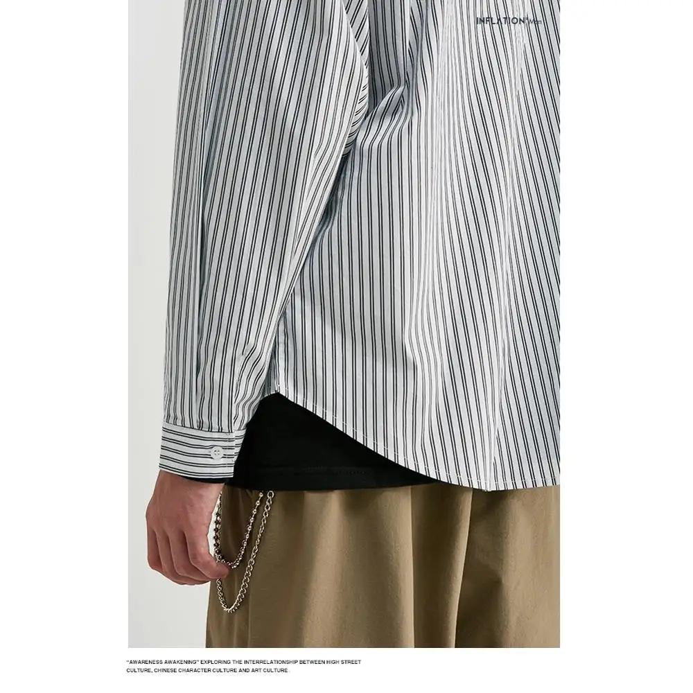 Мужская рубашка, длинная, chemise homme, осень-весна, быстрая мода, повседневная рубашка в полоску, с принтом, свободный стиль