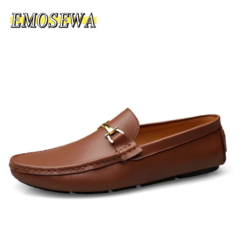 

EMOSEWA Italian Mens Shoes Casual Brands Slip On Formal Luxury Shoes Men Loafers Moccasins Genuine Leather Brown Driving Shoes