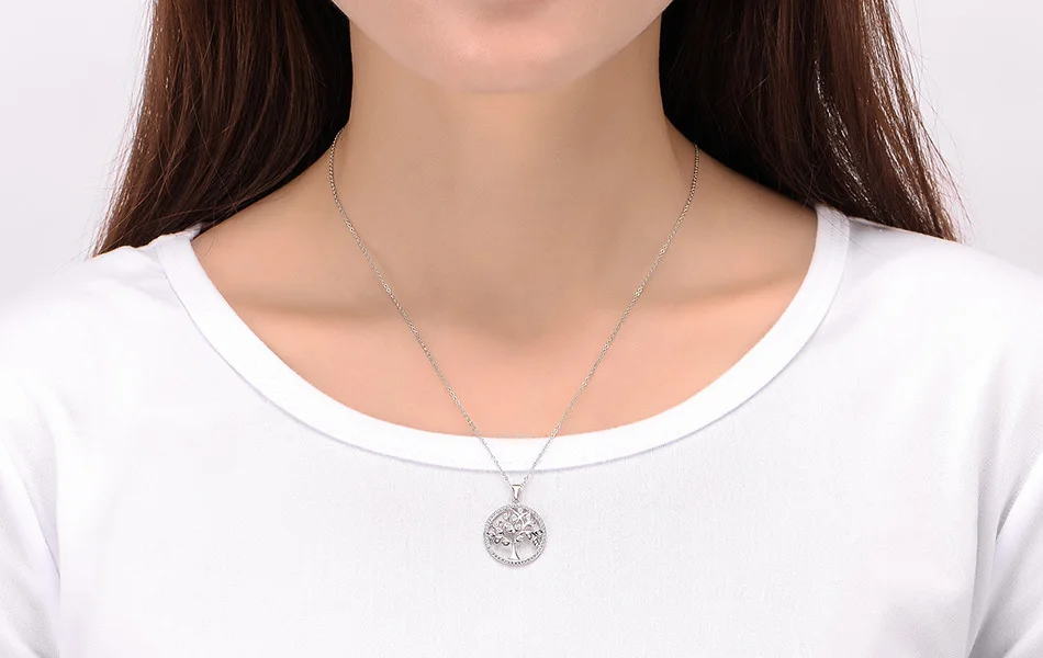 LADYCHIC, классический, 925 пробы, серебряный, дерево жизни, круглый кулон для женщин, мама, прозрачный, CZ, массивное ожерелье, хорошее ювелирное изделие, LNS1041