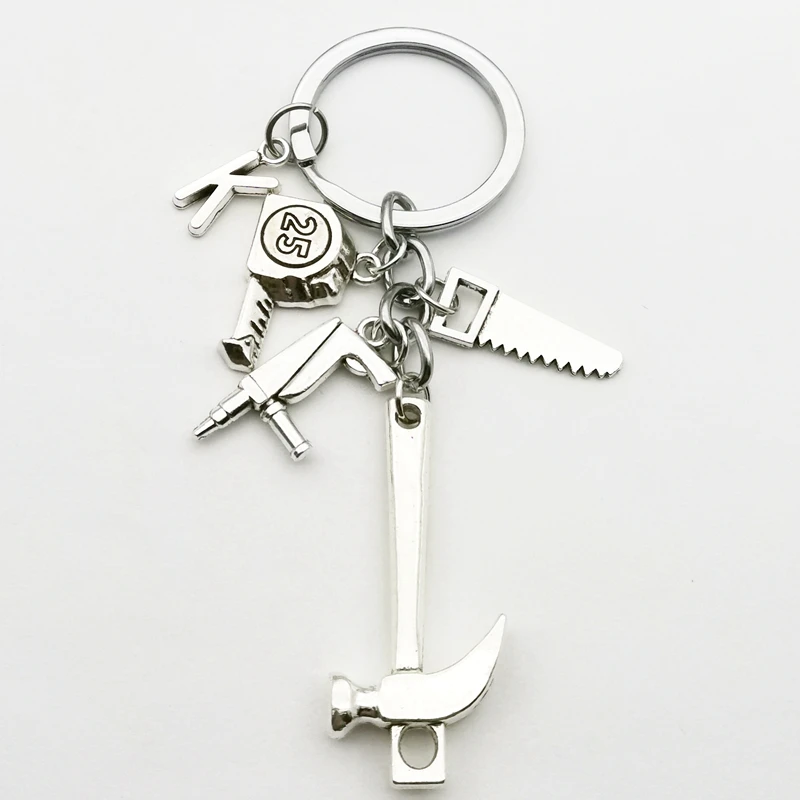 Llavero con forma de letra de A-Z, martillo eléctrico, sierras rotativas, llavero, joyería para papá, regalo de reparador, bricolaje, hecho a mano, 2020