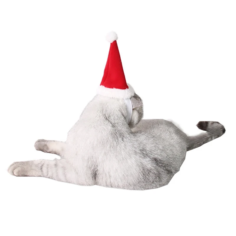 Pet Christmas Red Cone Hat Fleece Headwear Cap Hat Hair Hoop For Cats Holiday Party Decor Accessories Supplies