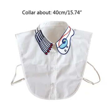 

Women Chiffon Lapel Fake Collar Musical Note Embroidery Detachable Half-Shirt LX9E