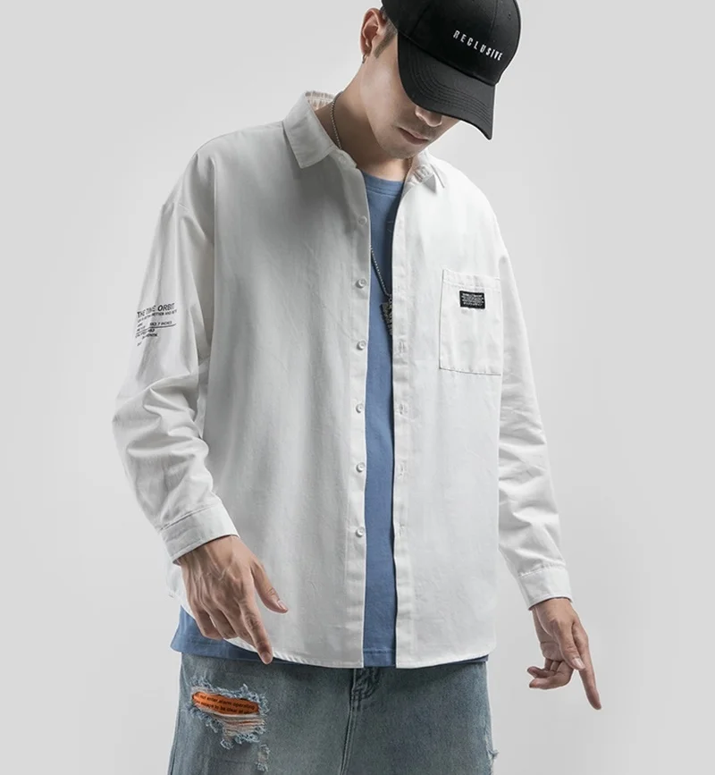 Модные мужские рубашки из хлопка, мужская повседневная одежда, одноцветные хип-хоп уличные корейские японские осенние приталенные дизайнерские рубашки KK3083