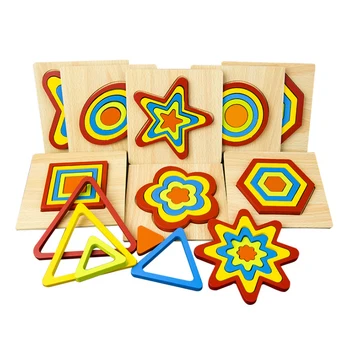 

DIY Creative Wooden Puzzle 3D Geometric Shape Jigsaw Intelligence Develop Montessori Educational Toys For Children Kids