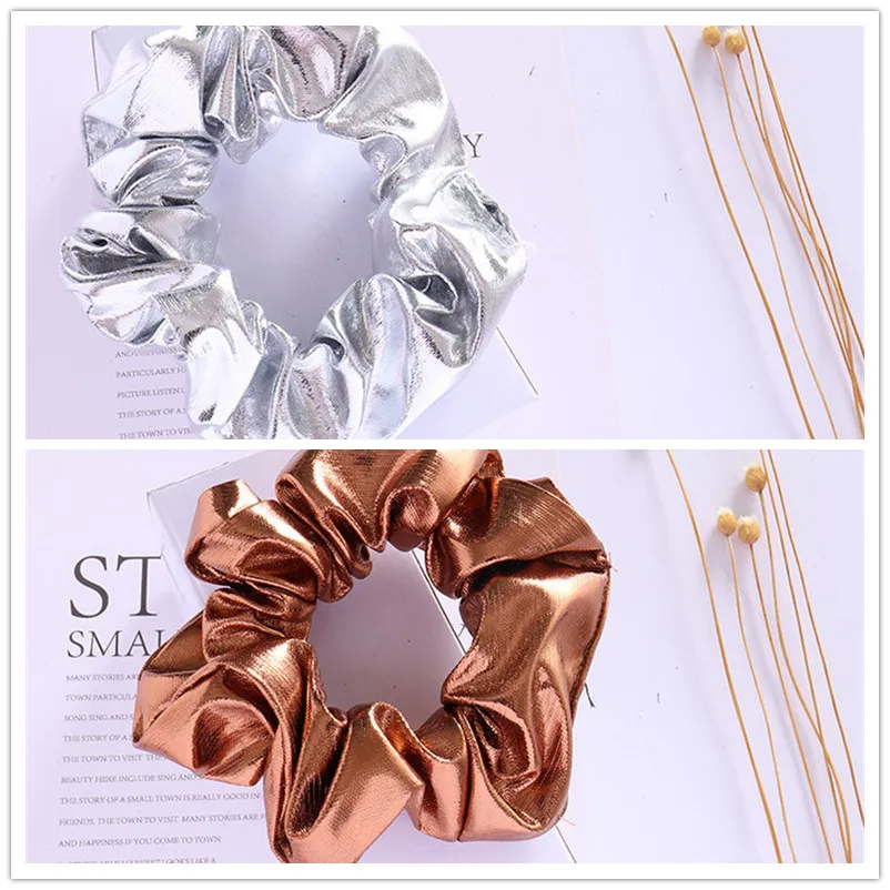 1pc sliver1pc coffee 1 или 2 шт. женские резинки для волос из искусственной кожи золотого цвета, винтажные резинки для конского хвоста, эластичные резинки для волос для девочек, блестящие резинки для волос, аксессуары для волос - Цвет: 1pc sliver1pc coffee