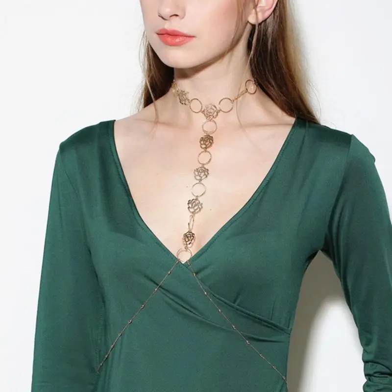 Boho Летнее пляжное бикини Камелия пикантные цепочки для тела Цветочное Ожерелье для женщин