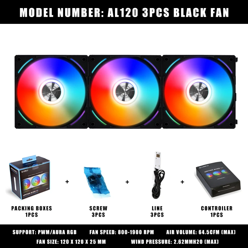 Lian li Uni Al120 Peças Kit Computador Case Ventilador Pwm Argb ar Cooler Aura Ventilador sem Cableless com Controlador 800 191900cfm 2.62mbh2o - Imagem 5